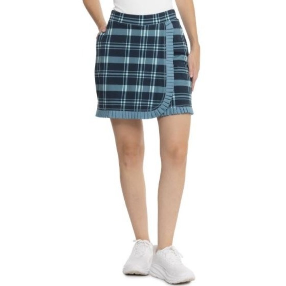 Spartina 449 Jersey Wrap Skort Clara Plaid Bluestone Ruffle Blue XXS Golf 400239